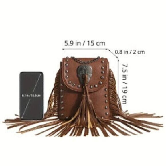 Y2K Fringe Crossbody Bag, Steampunk Chain Shoulder Bag, Trendy Studded Purse - Picture 7 of 8